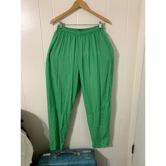 JAMS WORLD Vintage Rayon Pants Palm Green Drawstring Beach Made In USA Sz M - Picture 1 of 9